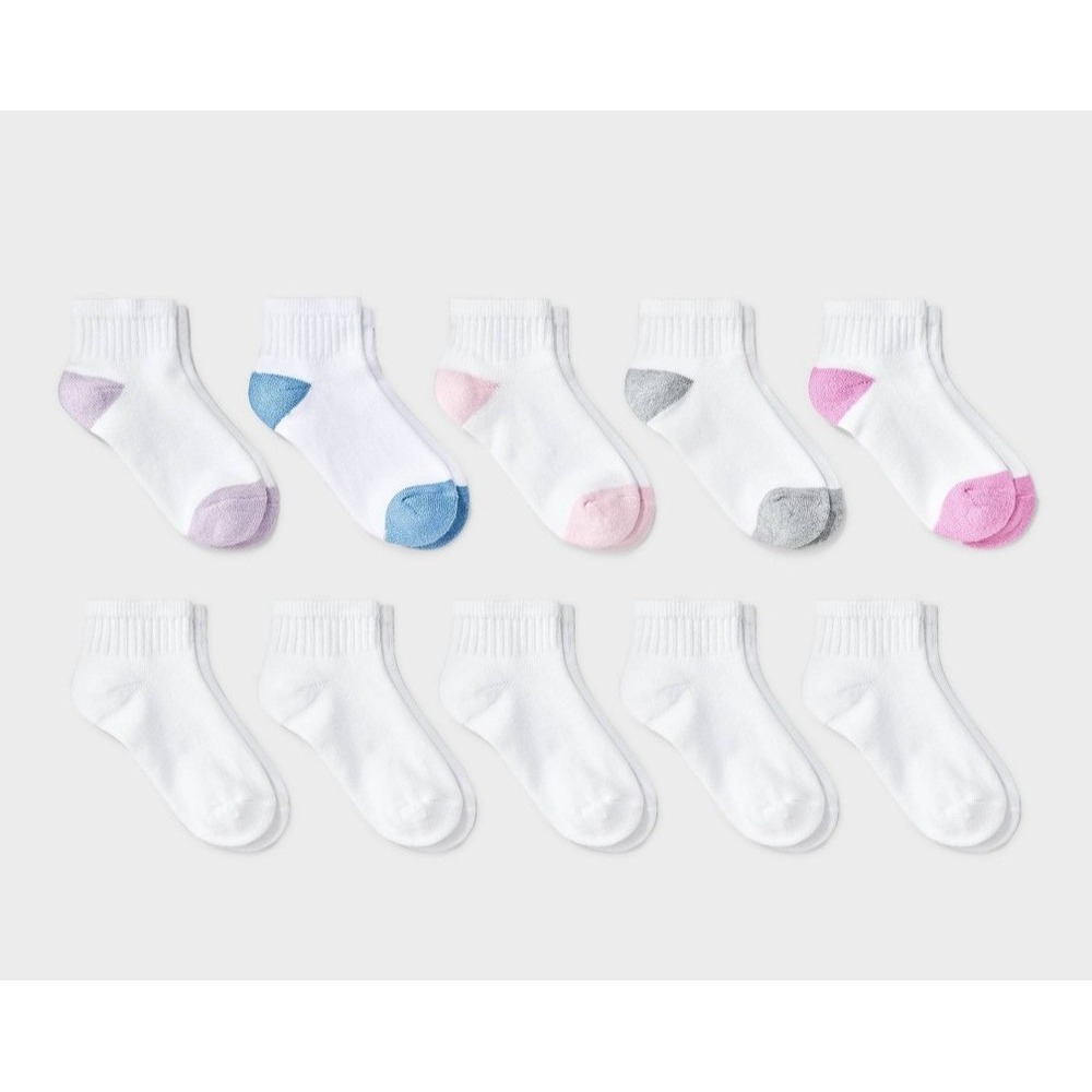 Cat & Jack Girls' 10pk Ankle Socks - White - Size M